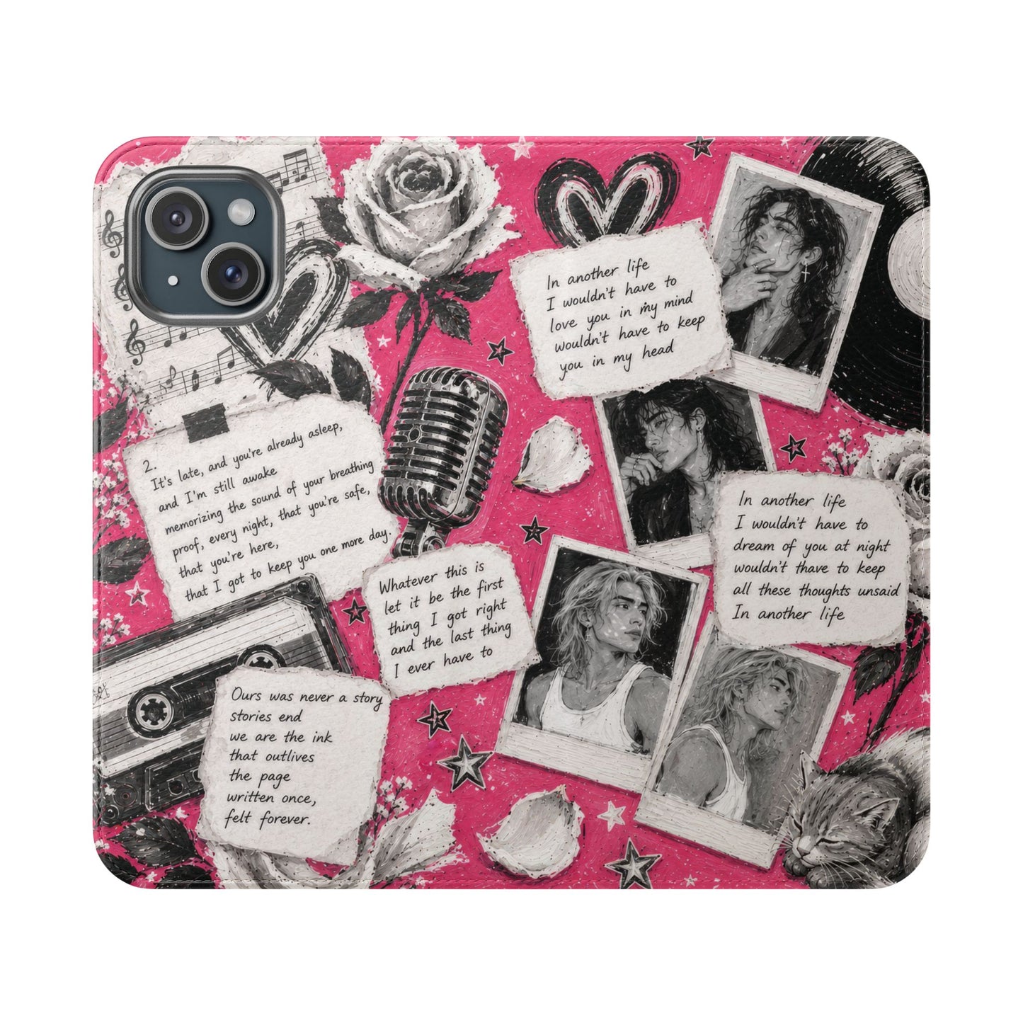 Lyric Flip Case | Bright Pink Romantic Aesthetic Phone Case | Music-Inspired Folio Wallet Case