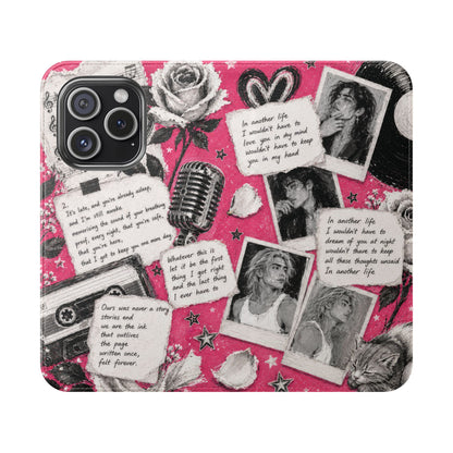 Lyric Flip Case | Bright Pink Romantic Aesthetic Phone Case | Music-Inspired Folio Wallet Case