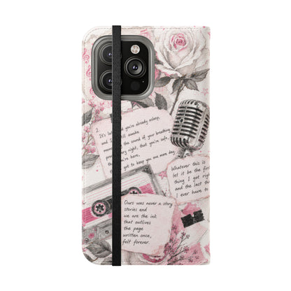 Lyric Flip Case | Light Pink Romantic Aesthetic Phone Case | Music-Inspired Folio Wallet Case