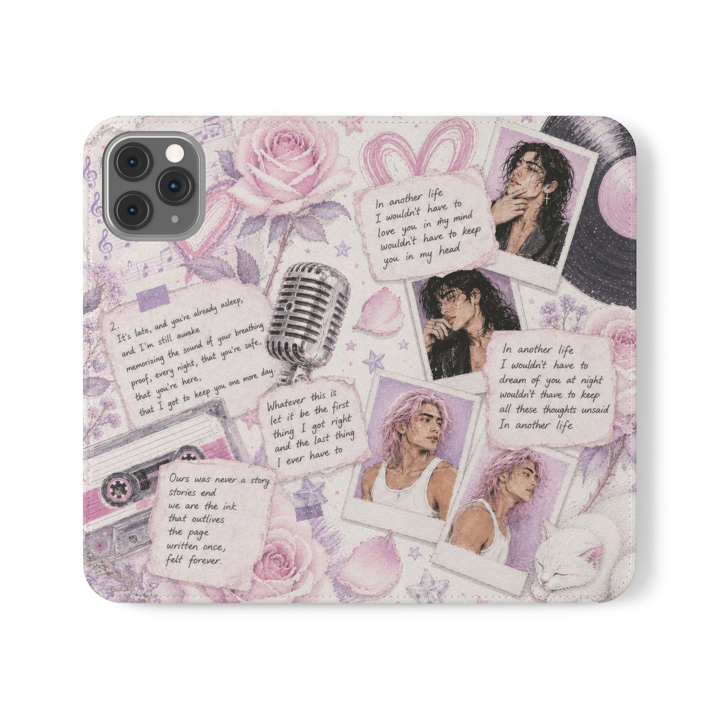 Lyric Flip Case | Light Pink and Lavender Romantic Aesthetic Phone Case | Music-Inspired Folio Wallet Case