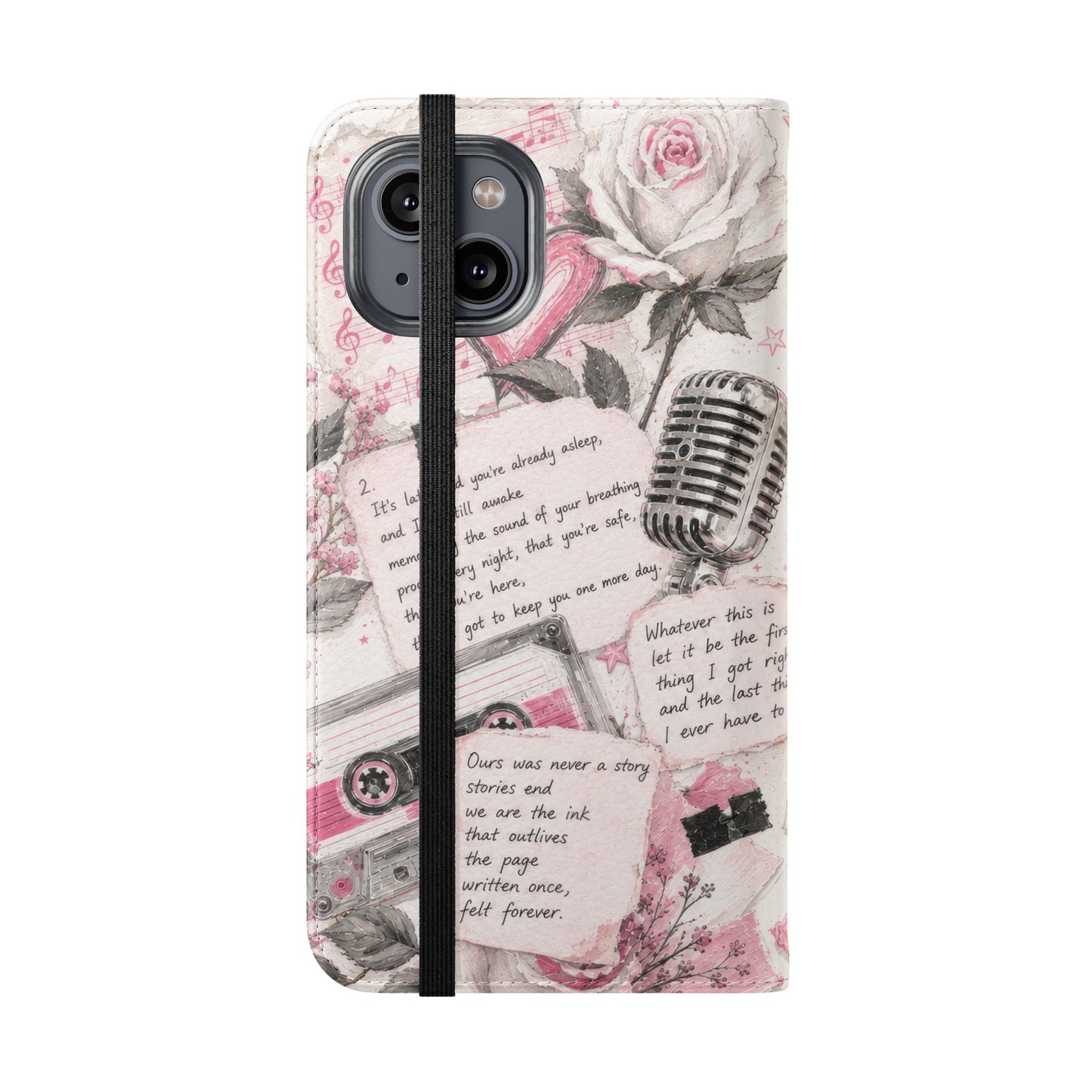 Lyric Flip Case | Light Pink Romantic Aesthetic Phone Case | Music-Inspired Folio Wallet Case