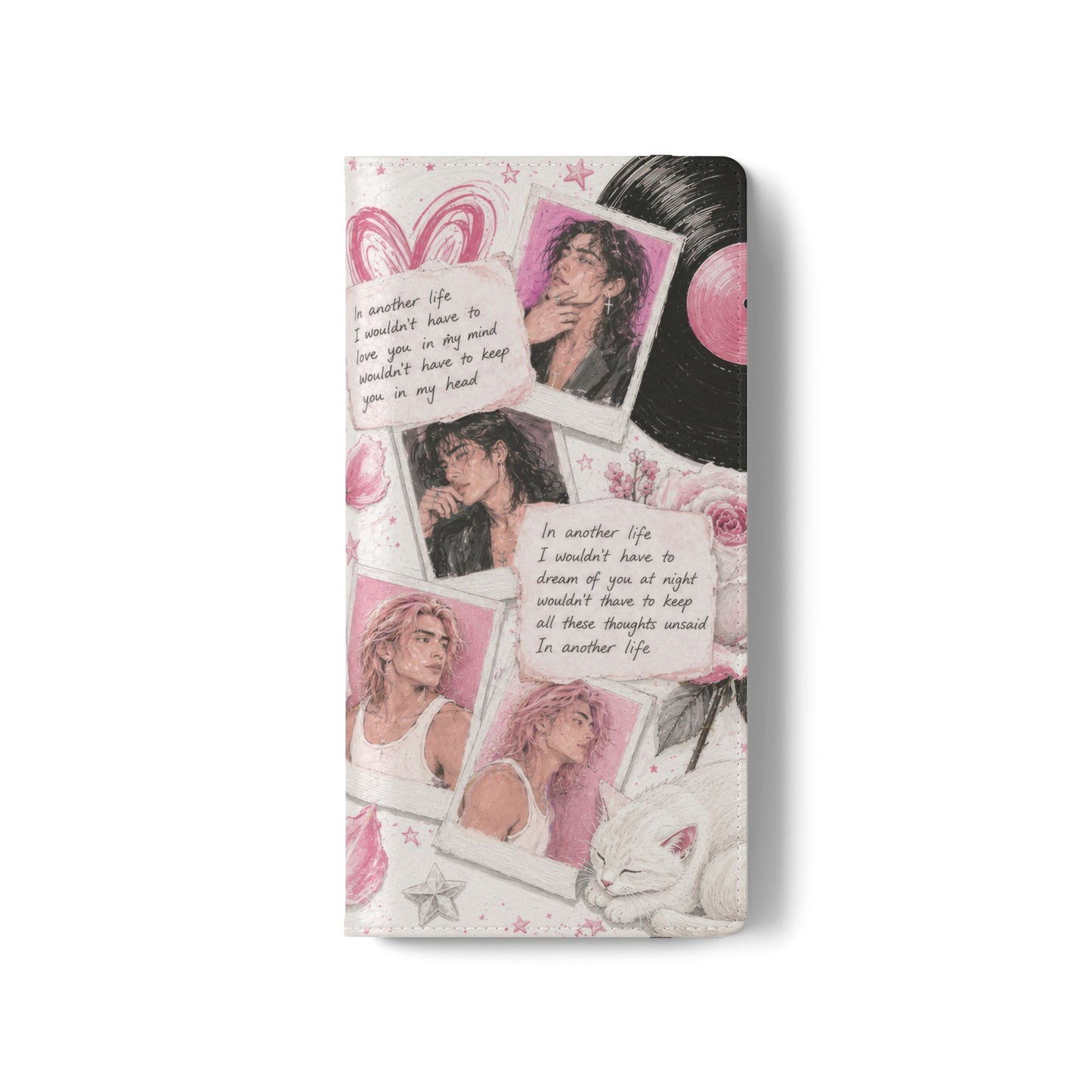 Lyric Flip Case | Light Pink Romantic Aesthetic Phone Case | Music-Inspired Folio Wallet Case
