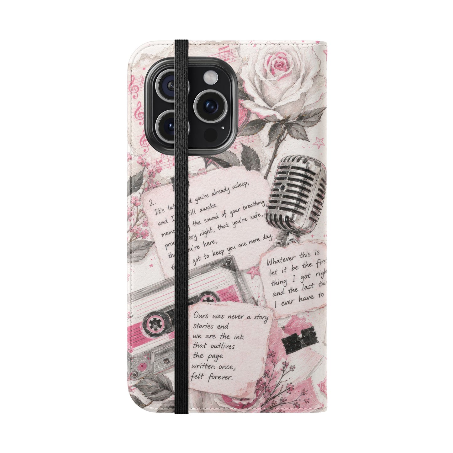 Lyric Flip Case | Light Pink Romantic Aesthetic Phone Case | Music-Inspired Folio Wallet Case