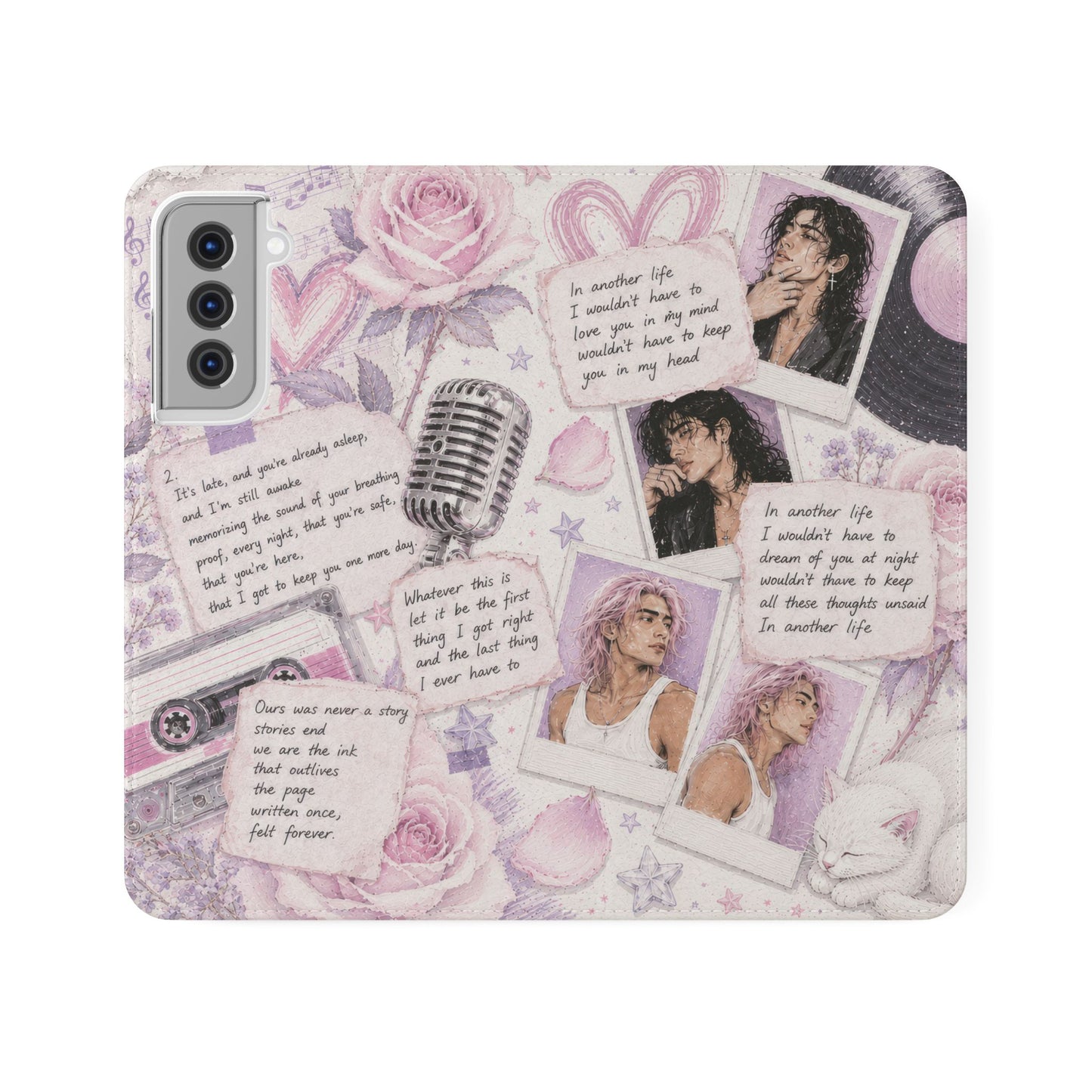 Lyric Flip Case | Light Pink and Lavender Romantic Aesthetic Phone Case | Music-Inspired Folio Wallet Case