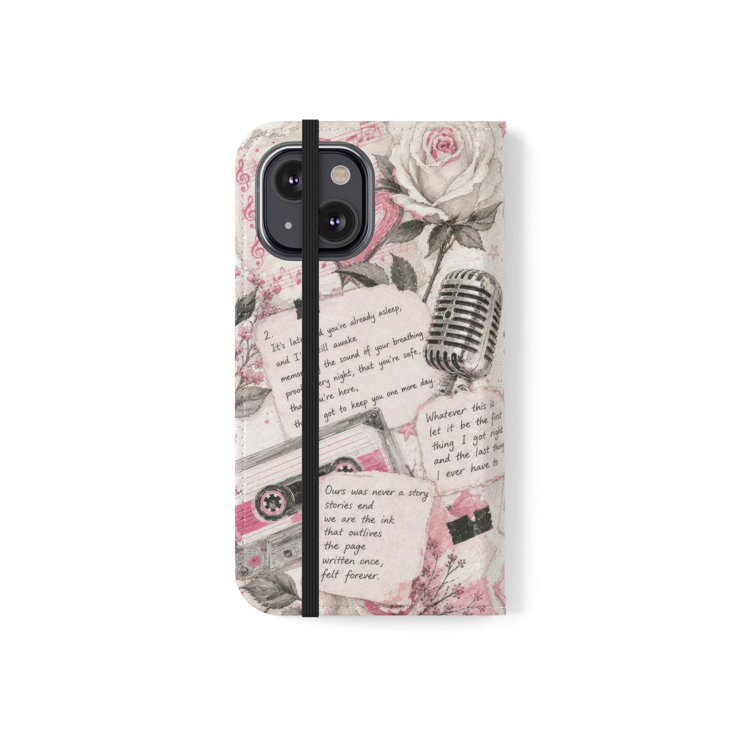 Lyric Flip Case | Light Pink Romantic Aesthetic Phone Case | Music-Inspired Folio Wallet Case