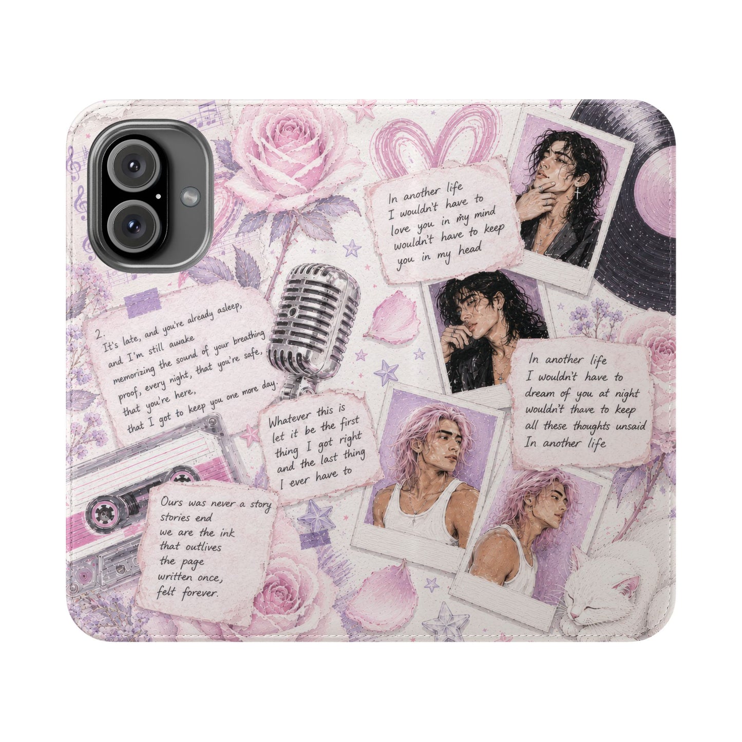 Lyric Flip Case | Light Pink and Lavender Romantic Aesthetic Phone Case | Music-Inspired Folio Wallet Case