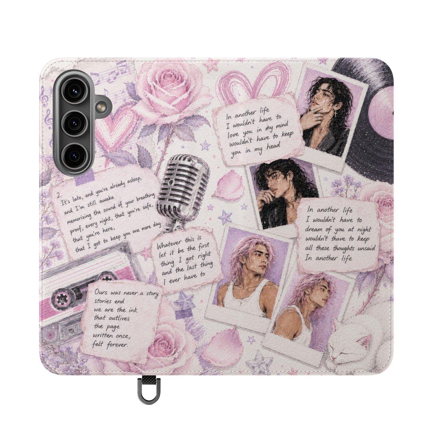 Lyric Flip Case | Light Pink and Lavender Romantic Aesthetic Phone Case | Music-Inspired Folio Wallet Case