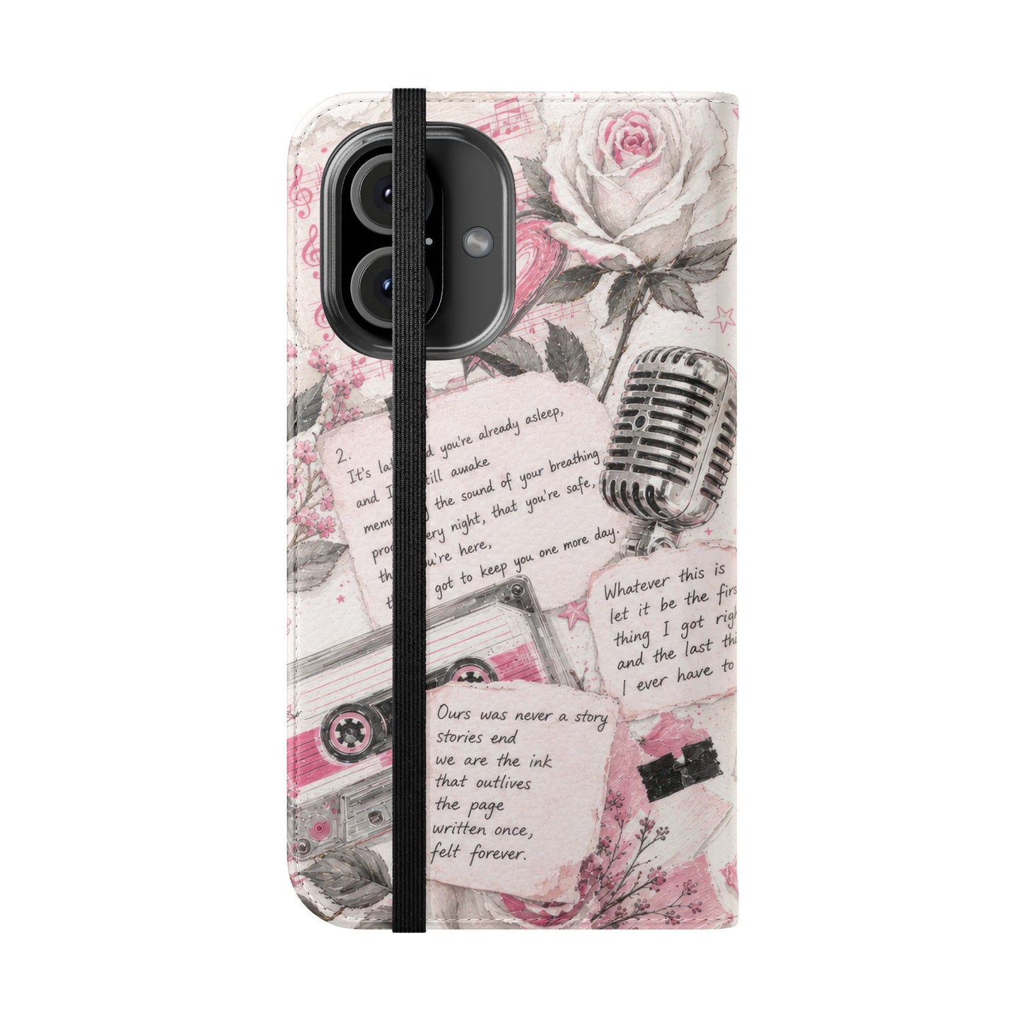 Lyric Flip Case | Light Pink Romantic Aesthetic Phone Case | Music-Inspired Folio Wallet Case