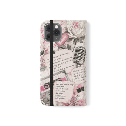 Lyric Flip Case | Light Pink Romantic Aesthetic Phone Case | Music-Inspired Folio Wallet Case