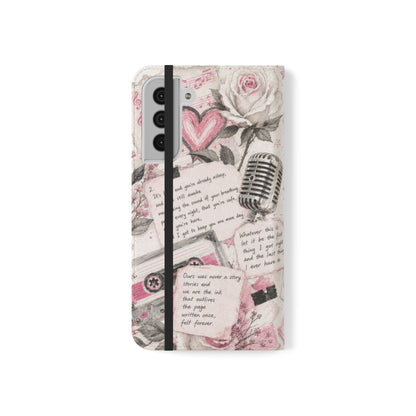 Lyric Flip Case | Light Pink Romantic Aesthetic Phone Case | Music-Inspired Folio Wallet Case