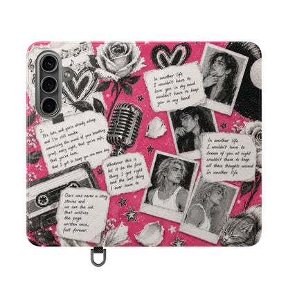 Lyric Flip Case | Bright Pink Romantic Aesthetic Phone Case | Music-Inspired Folio Wallet Case