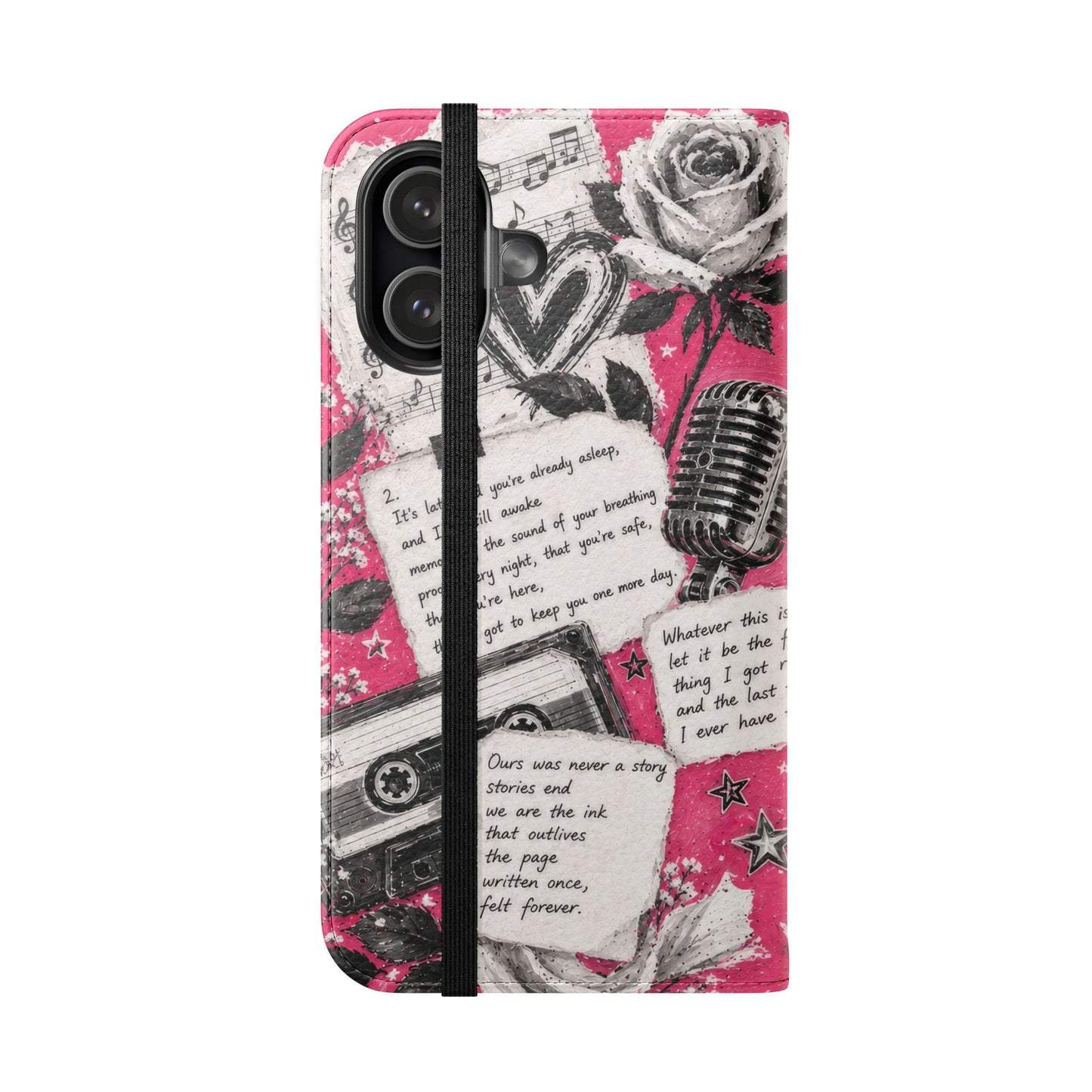 Lyric Flip Case | Bright Pink Romantic Aesthetic Phone Case | Music-Inspired Folio Wallet Case
