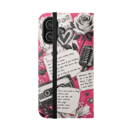 Lyric Flip Case | Bright Pink Romantic Aesthetic Phone Case | Music-Inspired Folio Wallet Case