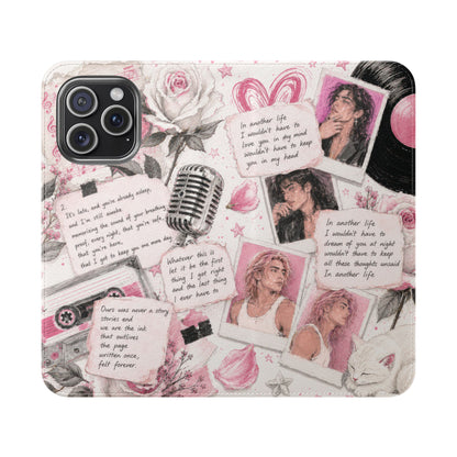 Lyric Flip Case | Light Pink Romantic Aesthetic Phone Case | Music-Inspired Folio Wallet Case