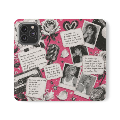 Lyric Flip Case | Bright Pink Romantic Aesthetic Phone Case | Music-Inspired Folio Wallet Case