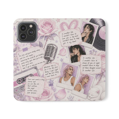 Lyric Flip Case | Light Pink and Lavender Romantic Aesthetic Phone Case | Music-Inspired Folio Wallet Case