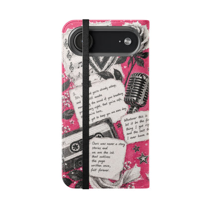 Lyric Flip Case | Bright Pink Romantic Aesthetic Phone Case | Music-Inspired Folio Wallet Case