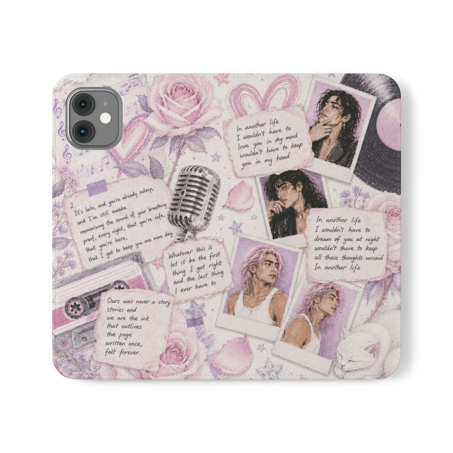 Lyric Flip Case | Light Pink and Lavender Romantic Aesthetic Phone Case | Music-Inspired Folio Wallet Case
