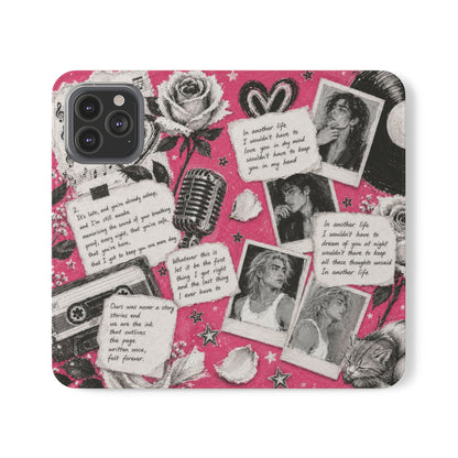 Lyric Flip Case | Bright Pink Romantic Aesthetic Phone Case | Music-Inspired Folio Wallet Case