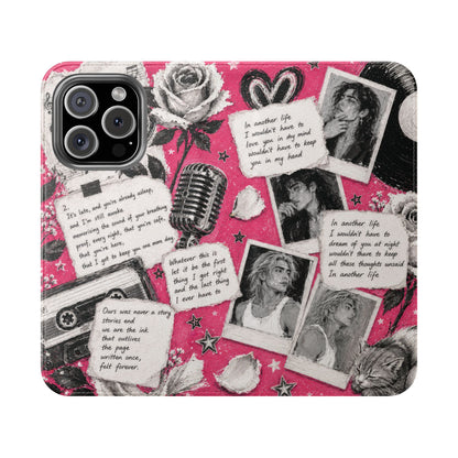 Lyric Flip Case | Bright Pink Romantic Aesthetic Phone Case | Music-Inspired Folio Wallet Case