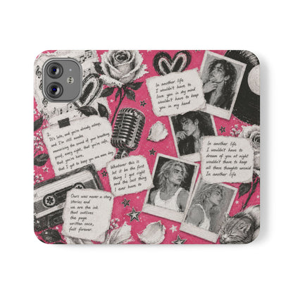 Lyric Flip Case | Bright Pink Romantic Aesthetic Phone Case | Music-Inspired Folio Wallet Case