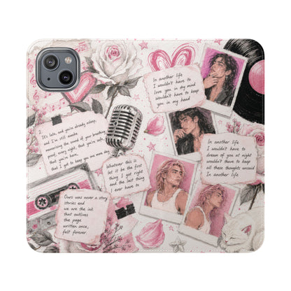 Lyric Flip Case | Light Pink Romantic Aesthetic Phone Case | Music-Inspired Folio Wallet Case