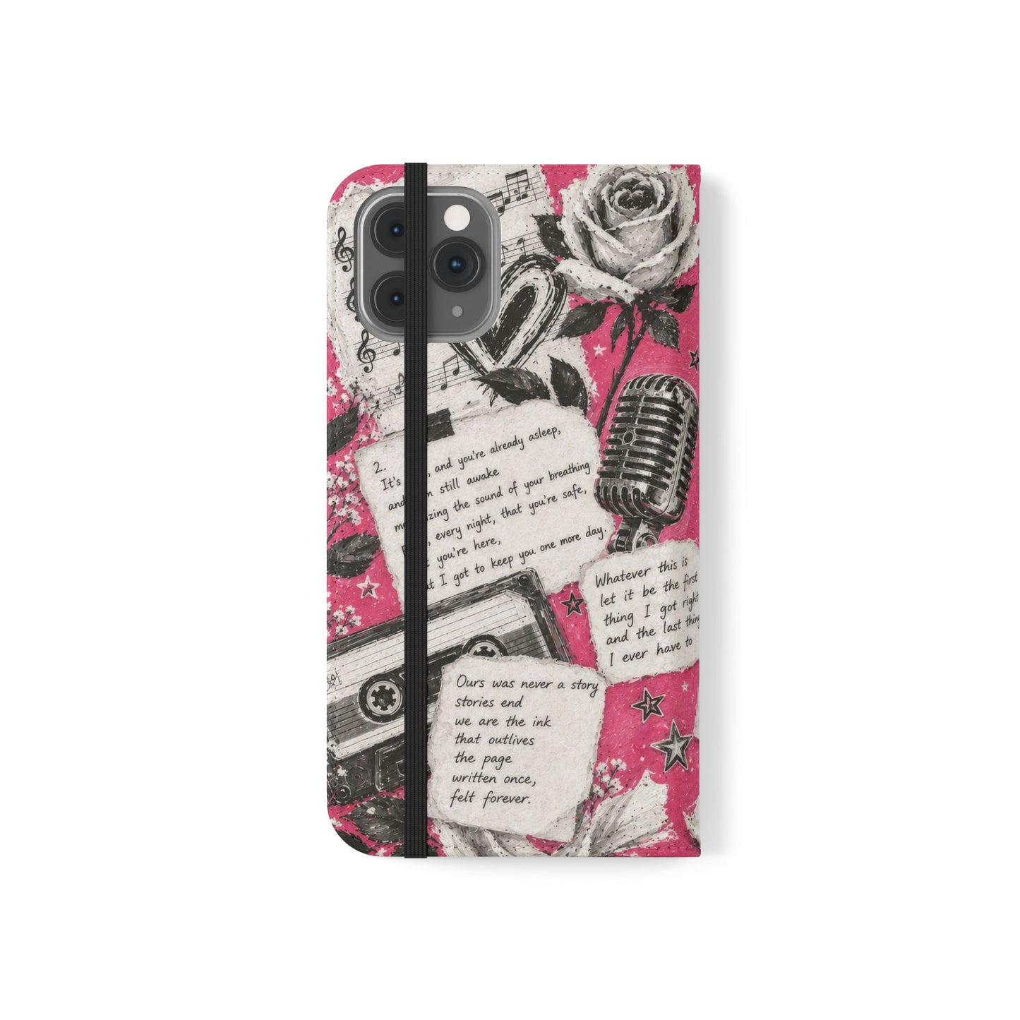 Lyric Flip Case | Bright Pink Romantic Aesthetic Phone Case | Music-Inspired Folio Wallet Case