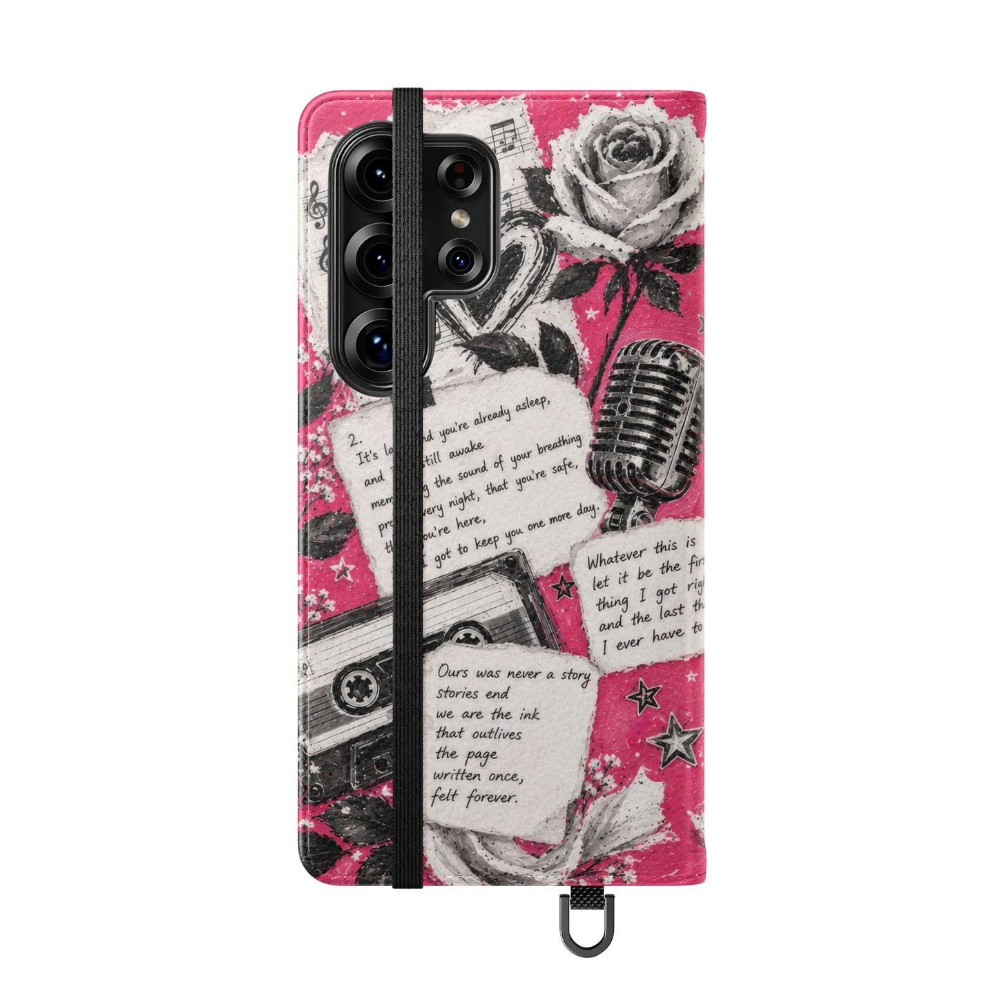 Lyric Flip Case | Bright Pink Romantic Aesthetic Phone Case | Music-Inspired Folio Wallet Case
