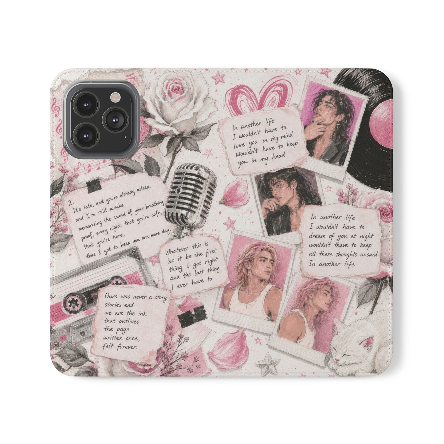 Lyric Flip Case | Light Pink Romantic Aesthetic Phone Case | Music-Inspired Folio Wallet Case