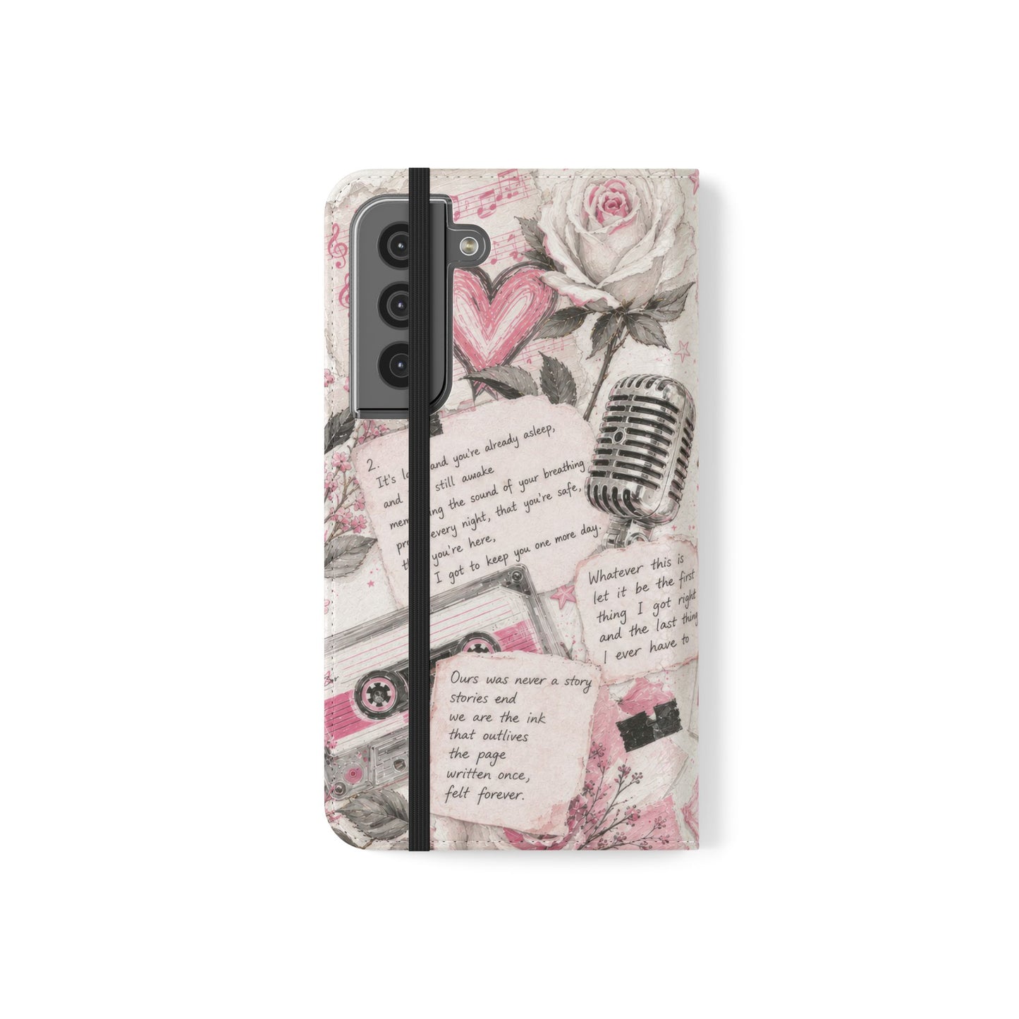 Lyric Flip Case | Light Pink Romantic Aesthetic Phone Case | Music-Inspired Folio Wallet Case