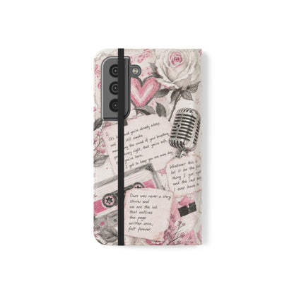 Lyric Flip Case | Light Pink Romantic Aesthetic Phone Case | Music-Inspired Folio Wallet Case