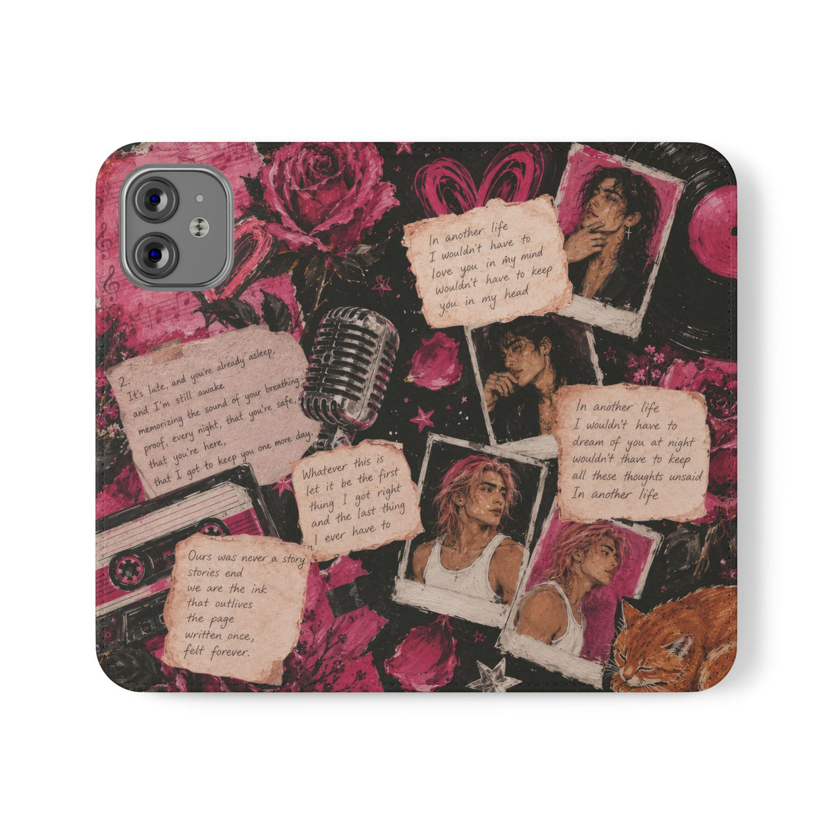 Lyric Flip Case | Dark Romantic Aesthetic Phone Case | Music-Inspired Folio Wallet Case