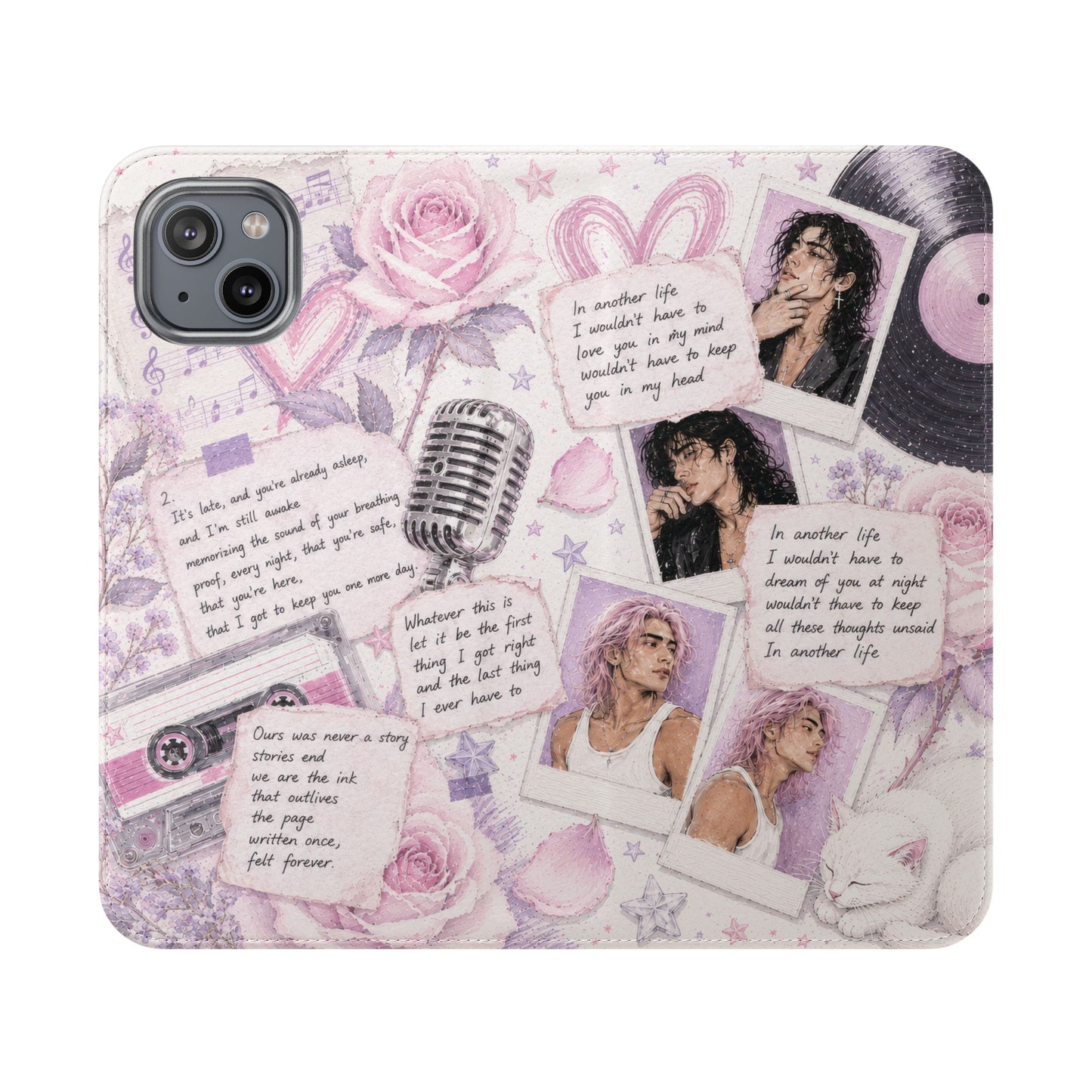 Lyric Flip Case | Light Pink and Lavender Romantic Aesthetic Phone Case | Music-Inspired Folio Wallet Case