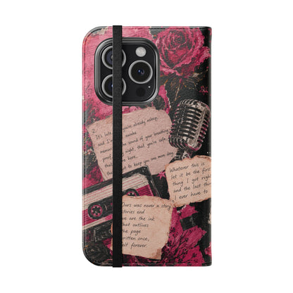 Lyric Flip Case | Dark Romantic Aesthetic Phone Case | Music-Inspired Folio Wallet Case