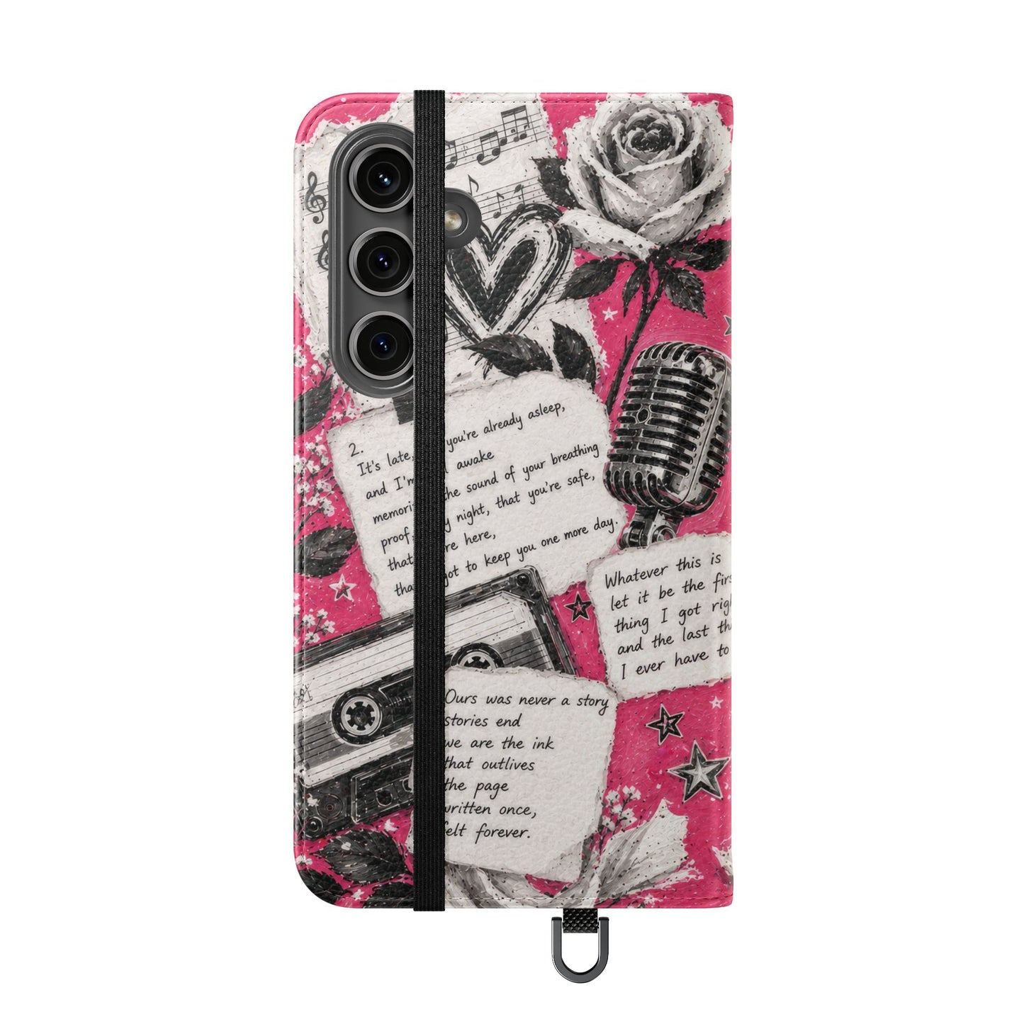 Lyric Flip Case | Bright Pink Romantic Aesthetic Phone Case | Music-Inspired Folio Wallet Case