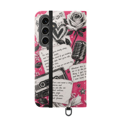 Lyric Flip Case | Bright Pink Romantic Aesthetic Phone Case | Music-Inspired Folio Wallet Case