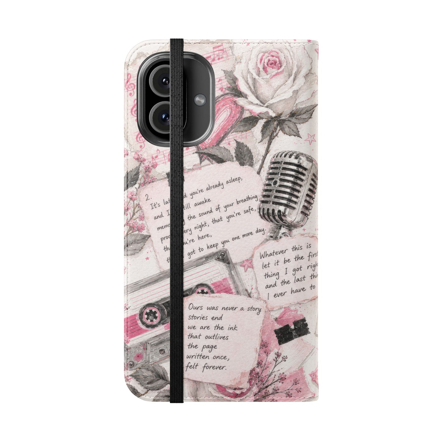 Lyric Flip Case | Light Pink Romantic Aesthetic Phone Case | Music-Inspired Folio Wallet Case