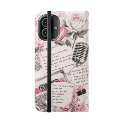 Lyric Flip Case | Light Pink Romantic Aesthetic Phone Case | Music-Inspired Folio Wallet Case