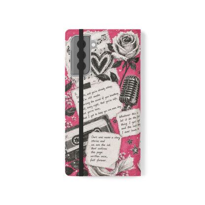 Lyric Flip Case | Bright Pink Romantic Aesthetic Phone Case | Music-Inspired Folio Wallet Case