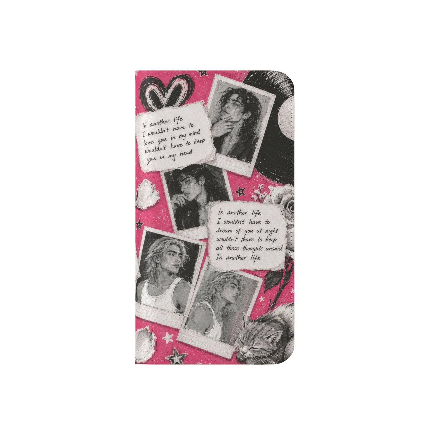 Lyric Flip Case | Bright Pink Romantic Aesthetic Phone Case | Music-Inspired Folio Wallet Case
