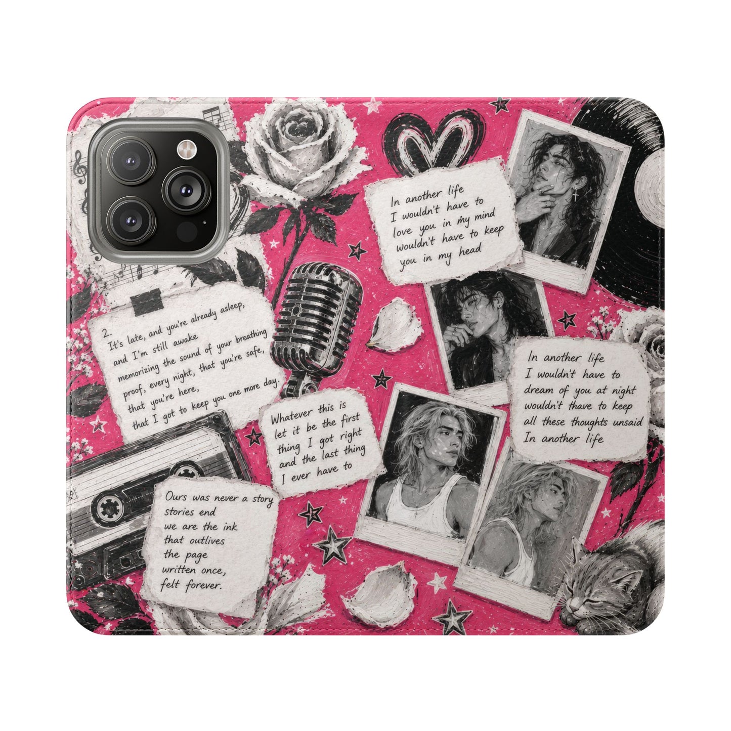 Lyric Flip Case | Bright Pink Romantic Aesthetic Phone Case | Music-Inspired Folio Wallet Case