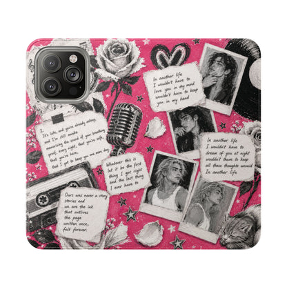 Lyric Flip Case | Bright Pink Romantic Aesthetic Phone Case | Music-Inspired Folio Wallet Case
