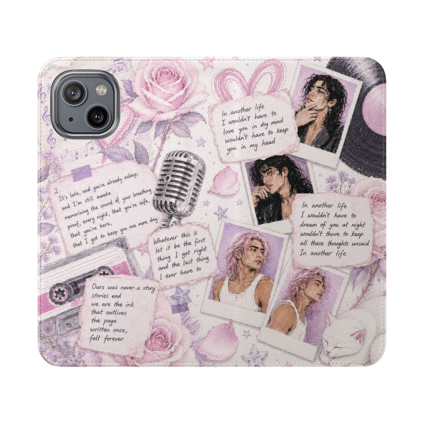 Lyric Flip Case | Light Pink and Lavender Romantic Aesthetic Phone Case | Music-Inspired Folio Wallet Case