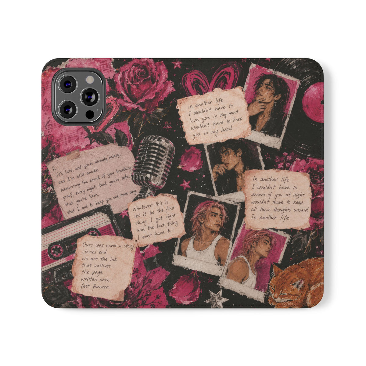 Lyric Flip Case | Dark Romantic Aesthetic Phone Case | Music-Inspired Folio Wallet Case