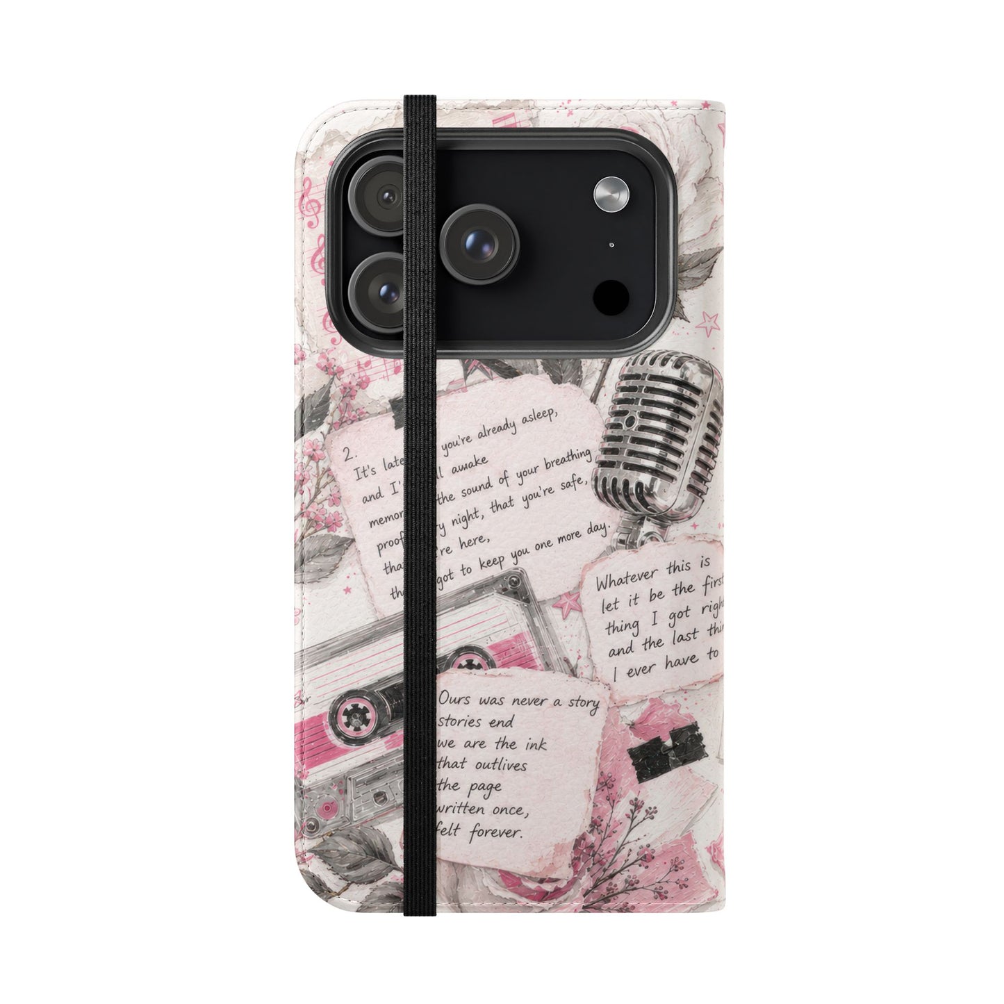 Lyric Flip Case | Light Pink Romantic Aesthetic Phone Case | Music-Inspired Folio Wallet Case