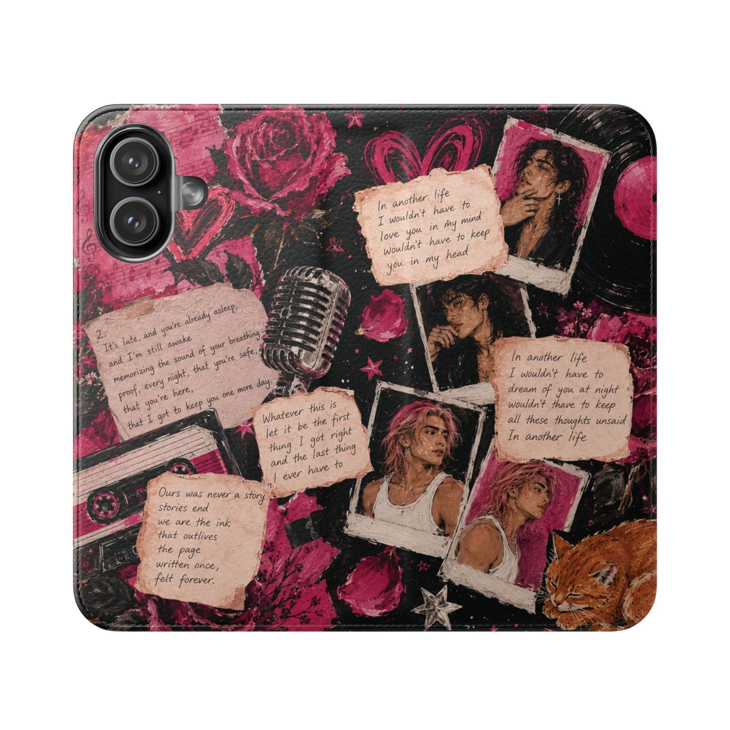 Lyric Flip Case | Dark Romantic Aesthetic Phone Case | Music-Inspired Folio Wallet Case