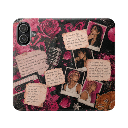 Lyric Flip Case | Dark Romantic Aesthetic Phone Case | Music-Inspired Folio Wallet Case