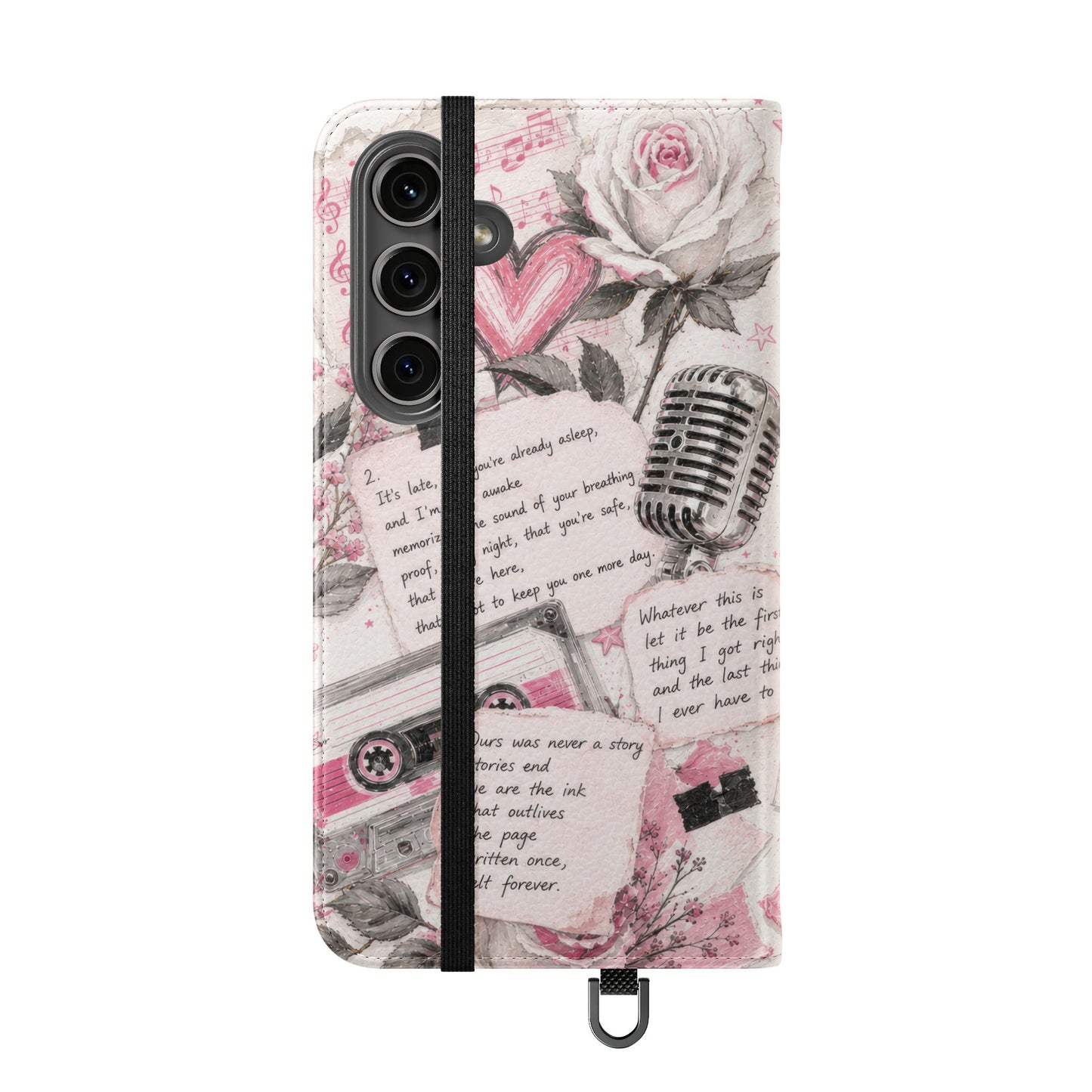 Lyric Flip Case | Light Pink Romantic Aesthetic Phone Case | Music-Inspired Folio Wallet Case