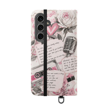 Lyric Flip Case | Light Pink Romantic Aesthetic Phone Case | Music-Inspired Folio Wallet Case