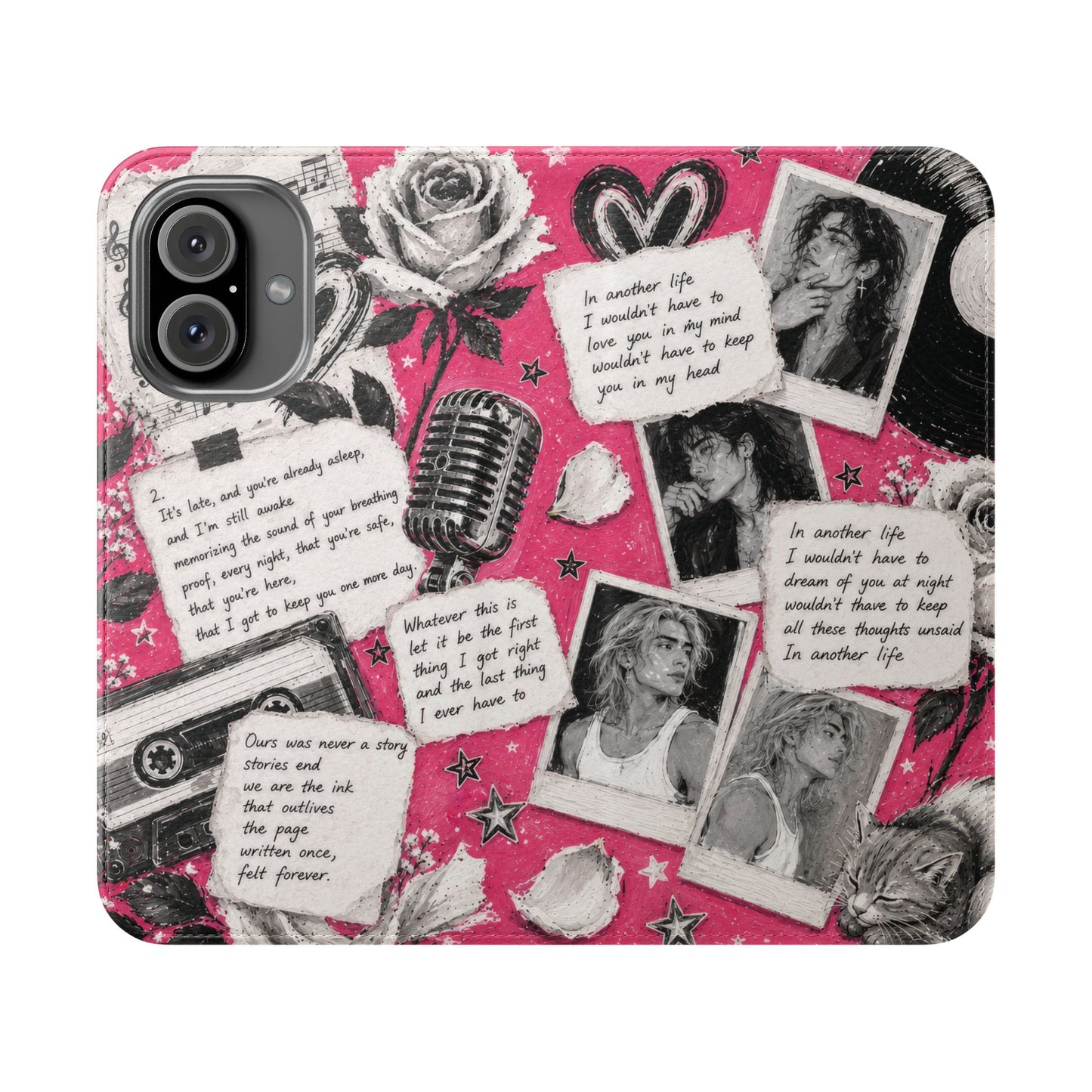 Lyric Flip Case | Bright Pink Romantic Aesthetic Phone Case | Music-Inspired Folio Wallet Case